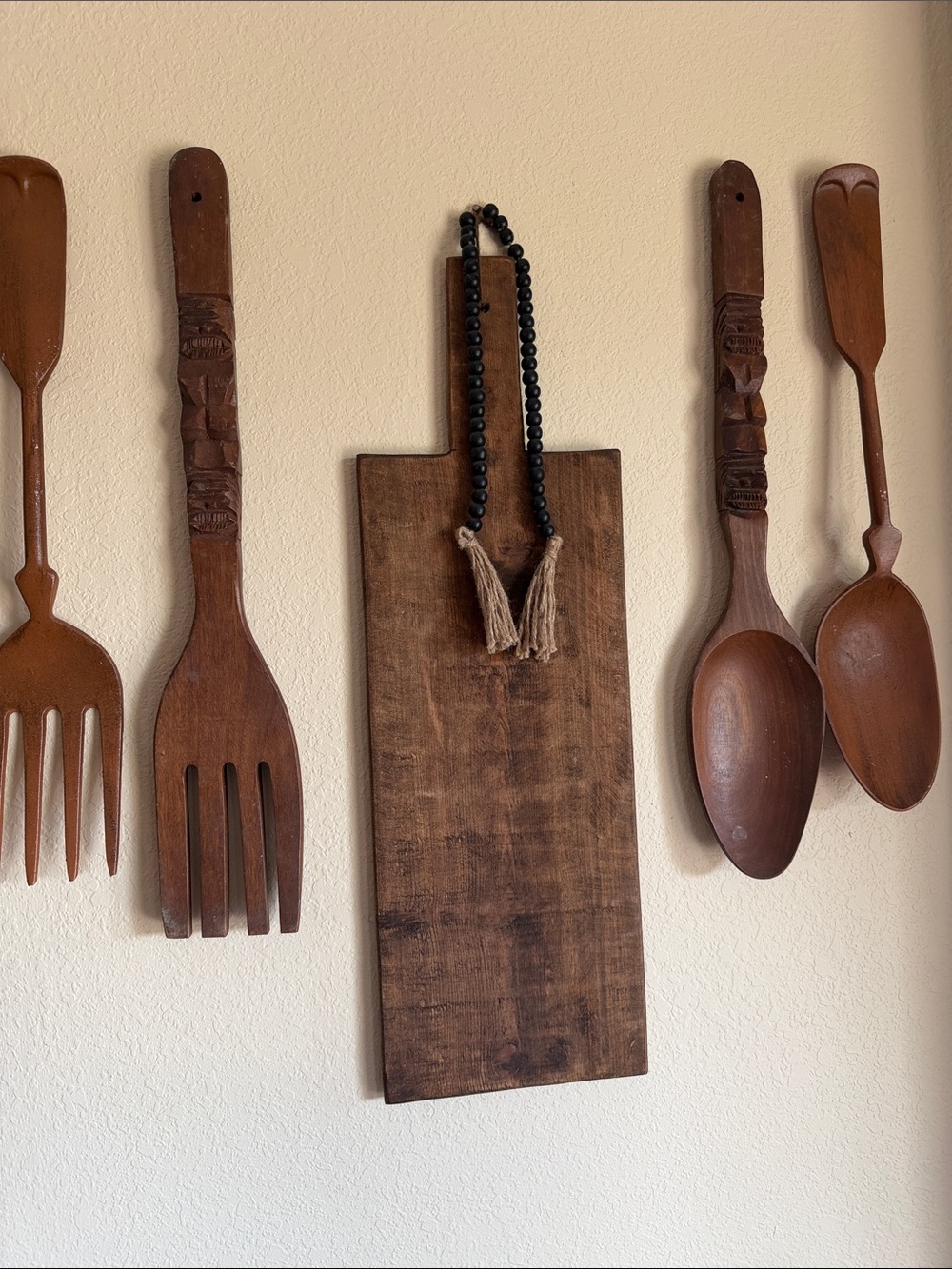 MCM Giant Spoon and Fork TIki Carved Wood Kitchen Decor